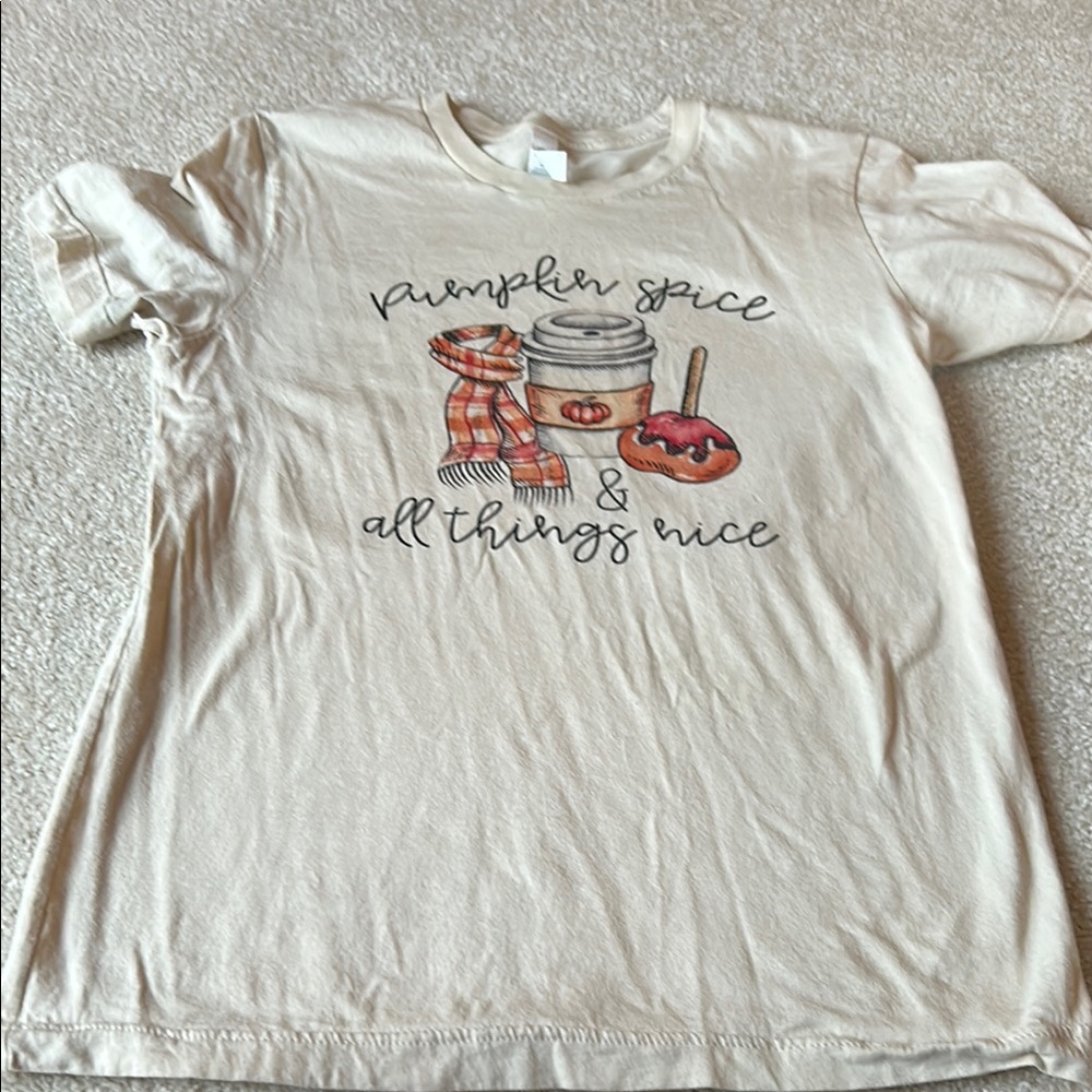 Cream Graphic T-Shirt with Pumpkin Spice Design